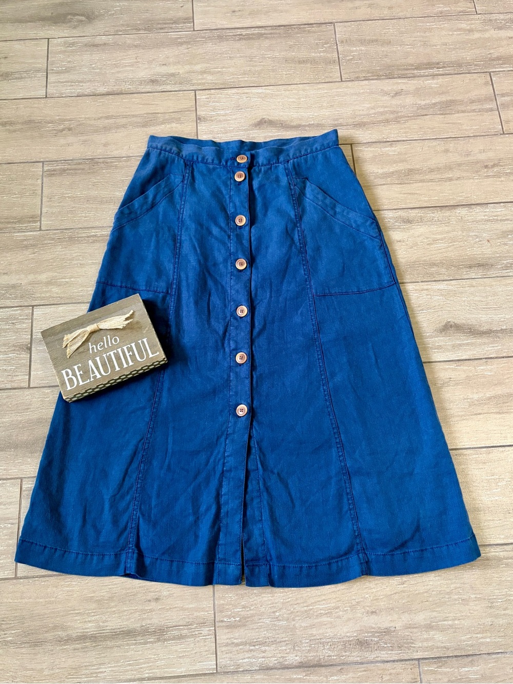 Anthropologie Akemi + Kin Navy Button Front midi A-Line Skirt lined vintage